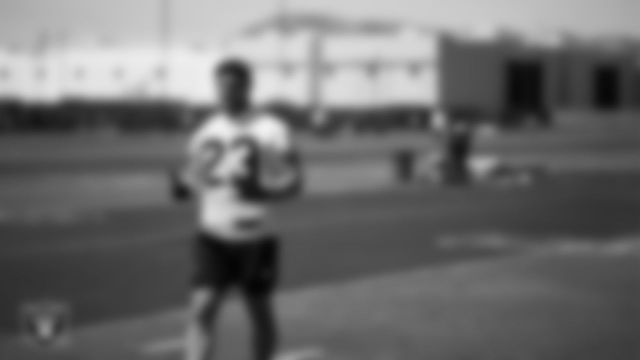 Las Vegas Raiders running back Dylan Laube (23) at a workout during phase two of the offseason program at Intermountain Health Performance Center.