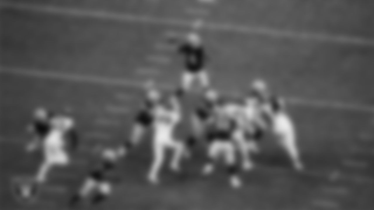 Las Vegas Raiders quarterback Aidan O'Connell (4) passes during the regular season home game against the Denver Broncos at Allegiant Stadium.