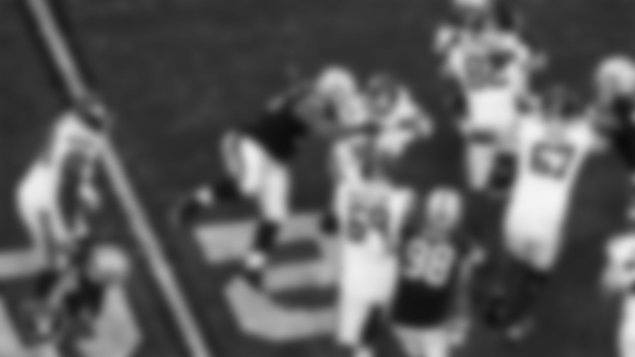 Las Vegas Raiders defensive tackle John Jenkins (95) makes a tackle during the regular season home game against the New York Giants at Allegiant Stadium.