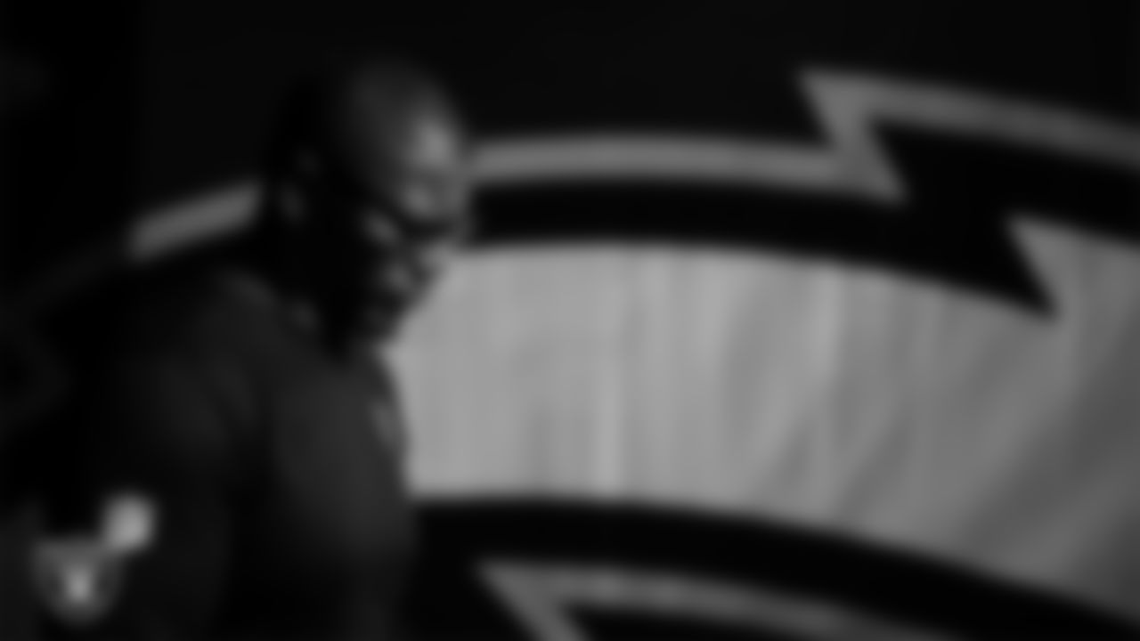 Las Vegas Raiders running backs coach Deland McCullough walks down the tunnel before the regular season away game against the Los Angeles Chargers at SoFi Stadium.