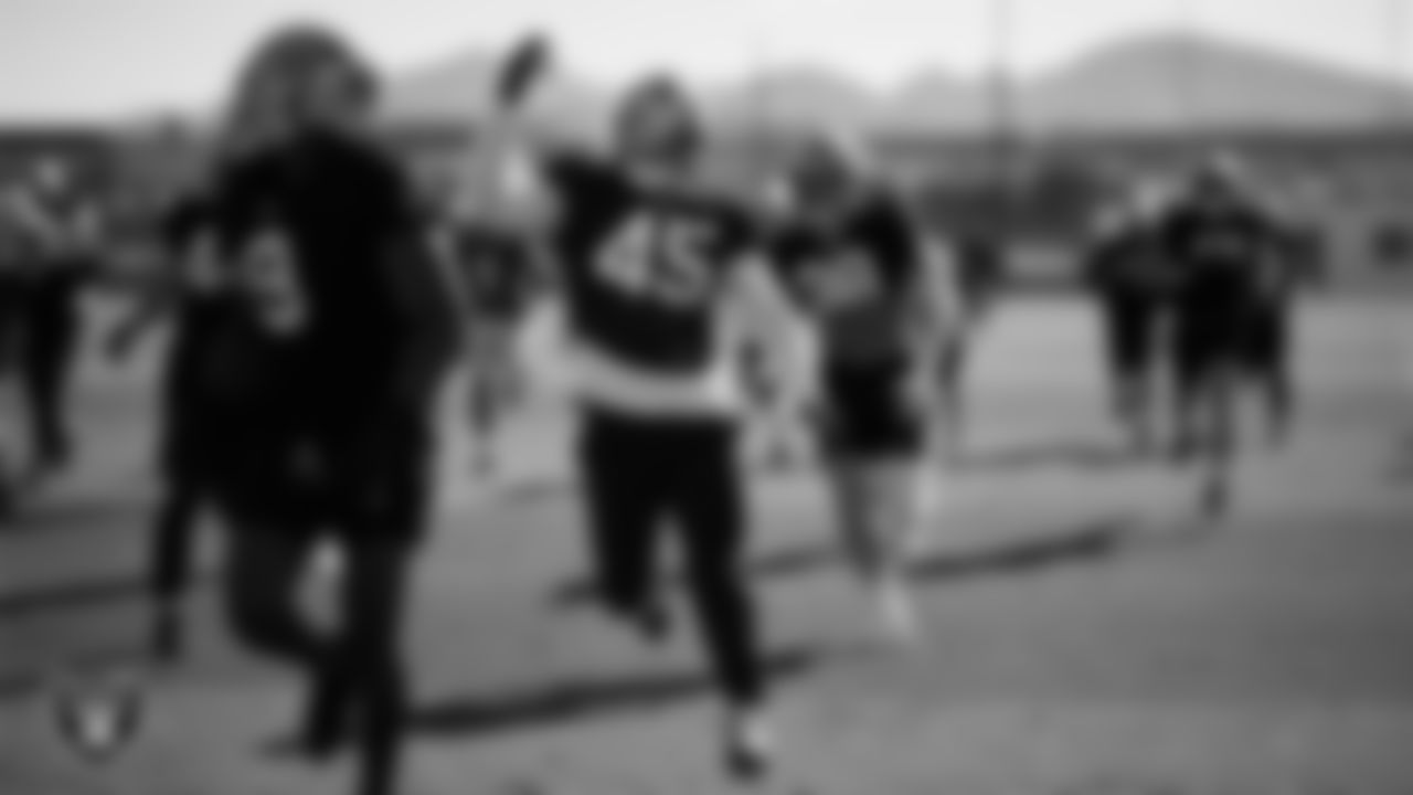 Las Vegas Raiders linebacker Devin White (45) during practice at Intermountain Health Performance Center.