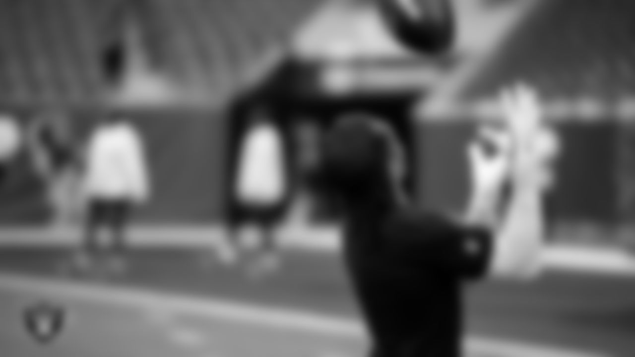 Las Vegas Raiders wide receiver Tre Tucker (1) warming up before the regular season away game against the Houston Texans at NRG Stadium.