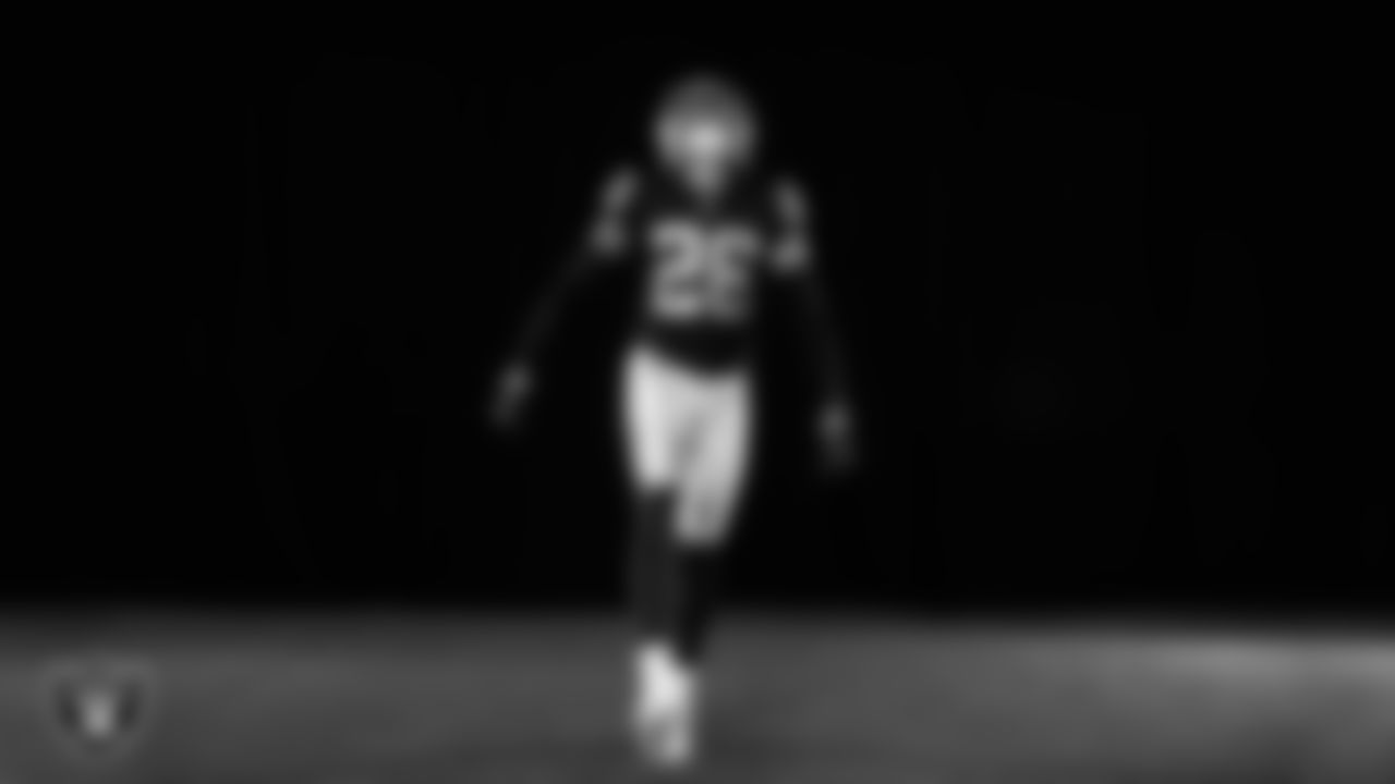 Las Vegas Raiders cornerback Darien Porter (26) poses for a photo at the 2025 Raiders Media Day.