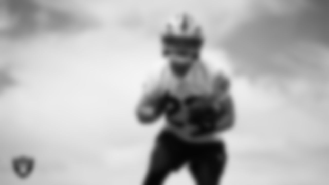 Las Vegas Raiders running back Dylan Laube (23) at Day Three of 2025 Veteran Minicamp at Intermountain Health Performance Center.