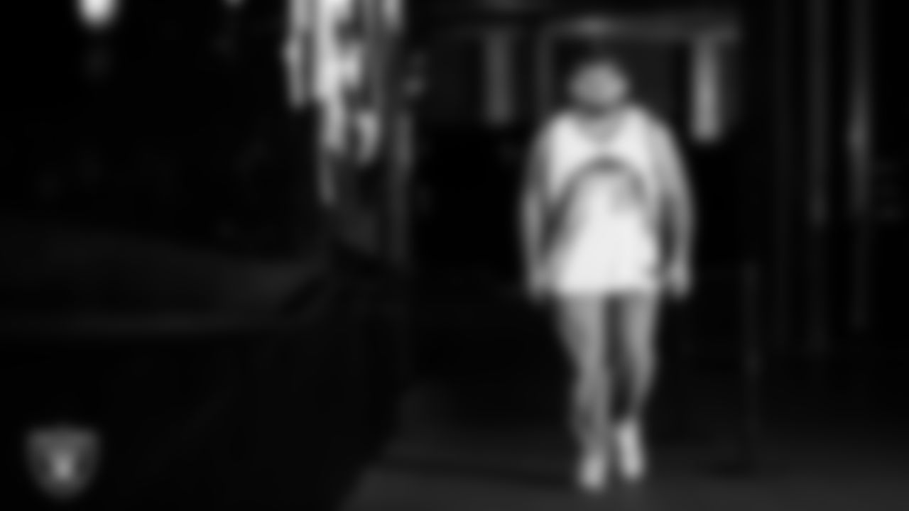 Las Vegas Raiders guard/center Jackson Powers-Johnson (58) arrives to the regular season home game against the Jacksonville Jaguars at Allegiant Stadium.