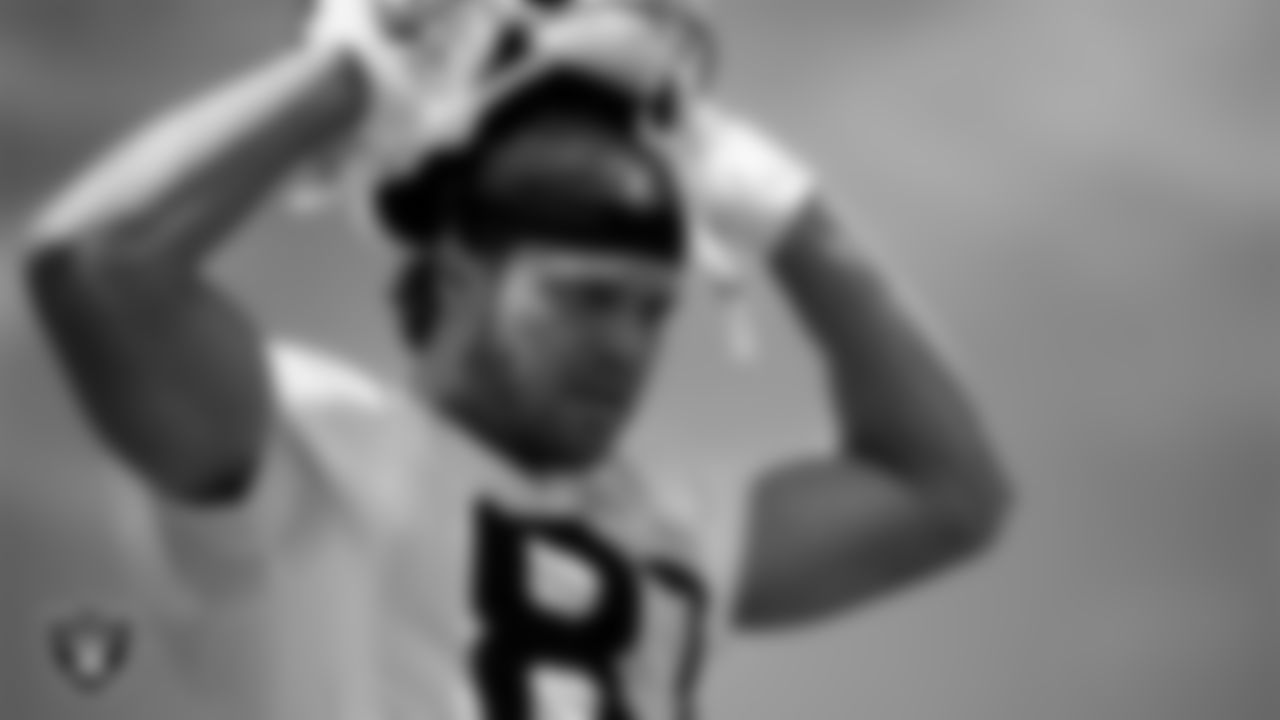 Las Vegas Raiders wide receiver Alex Bachman (81) at an Organized Team Activity (OTA) at Intermountain Health Performance Center.