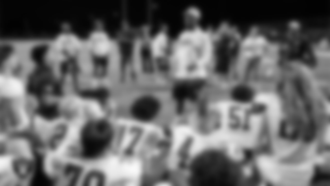 Eldorado High School football team coach Darryl Tootle speaks to his team after winning the Las Vegas Raiders' Football Showcase game at Chaparral High School.