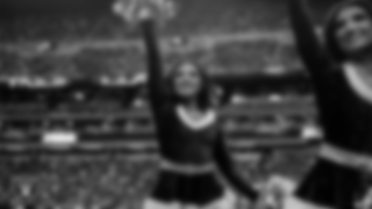 Raiderette Sloane on the sidelines during the regular season home game against the New York Giants at Allegiant Stadium.