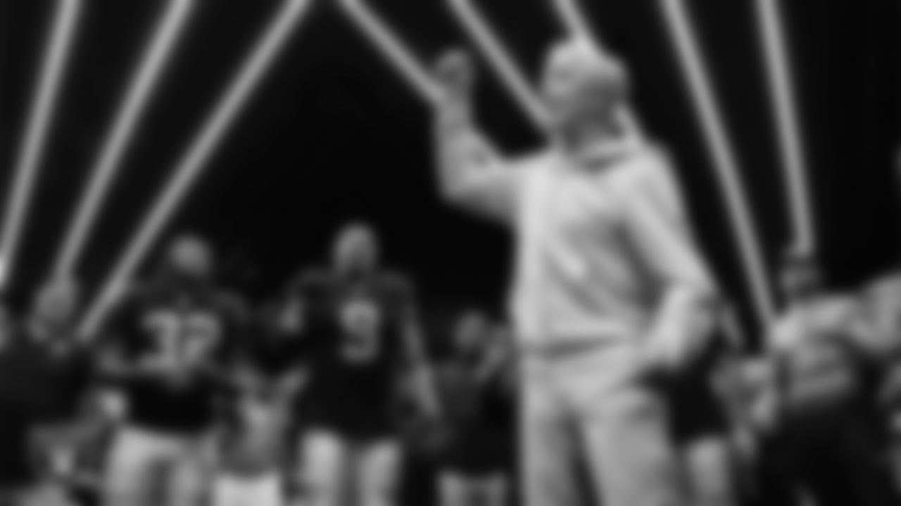 Las Vegas Raiders Head Coach Pete Carroll addresses his players in the locker room after the regular season home game against the Kansas City Chiefs at Allegiant Stadium.