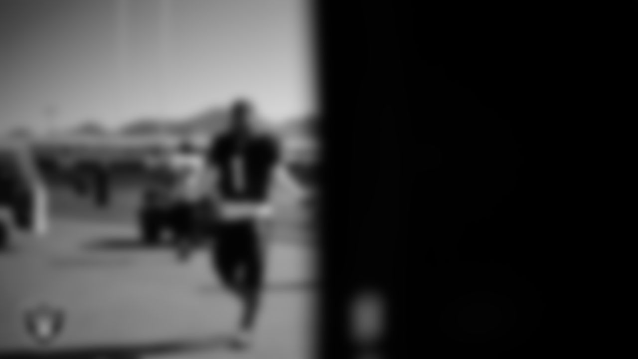 Las Vegas Raiders wide receiver Tre Tucker (1) during practice at Intermountain Health Performance Center.