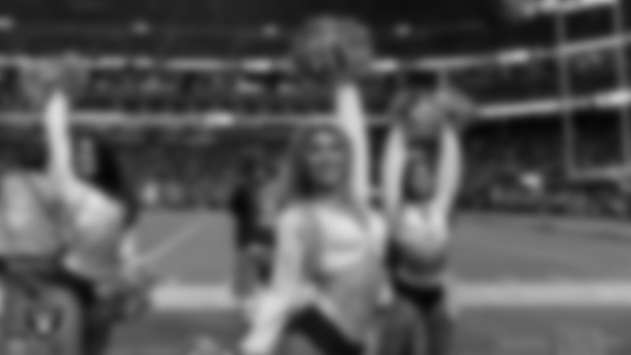 Raiderette Jenna on the sidelines during the regular season home game against the Los Angeles Chargers at Allegiant Stadium.