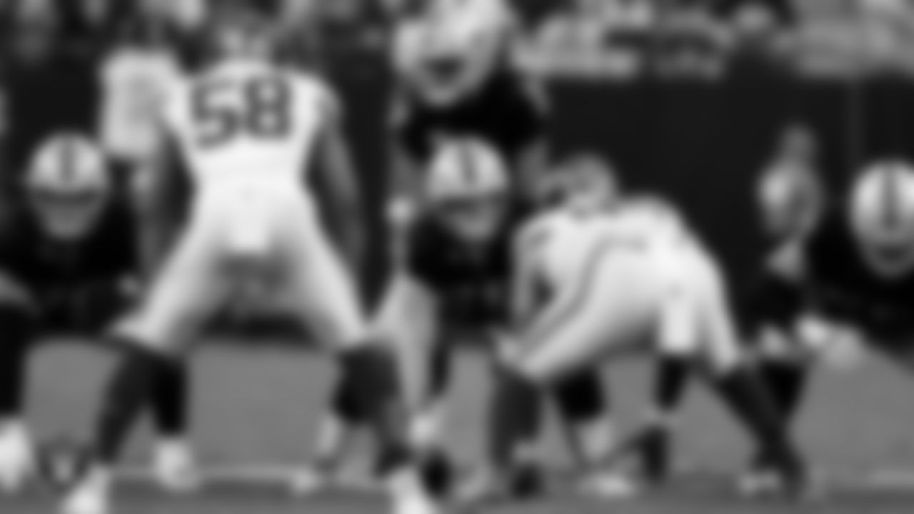 The Las Vegas Raiders offense during the regular season home game against the New York Giants at Allegiant Stadium.