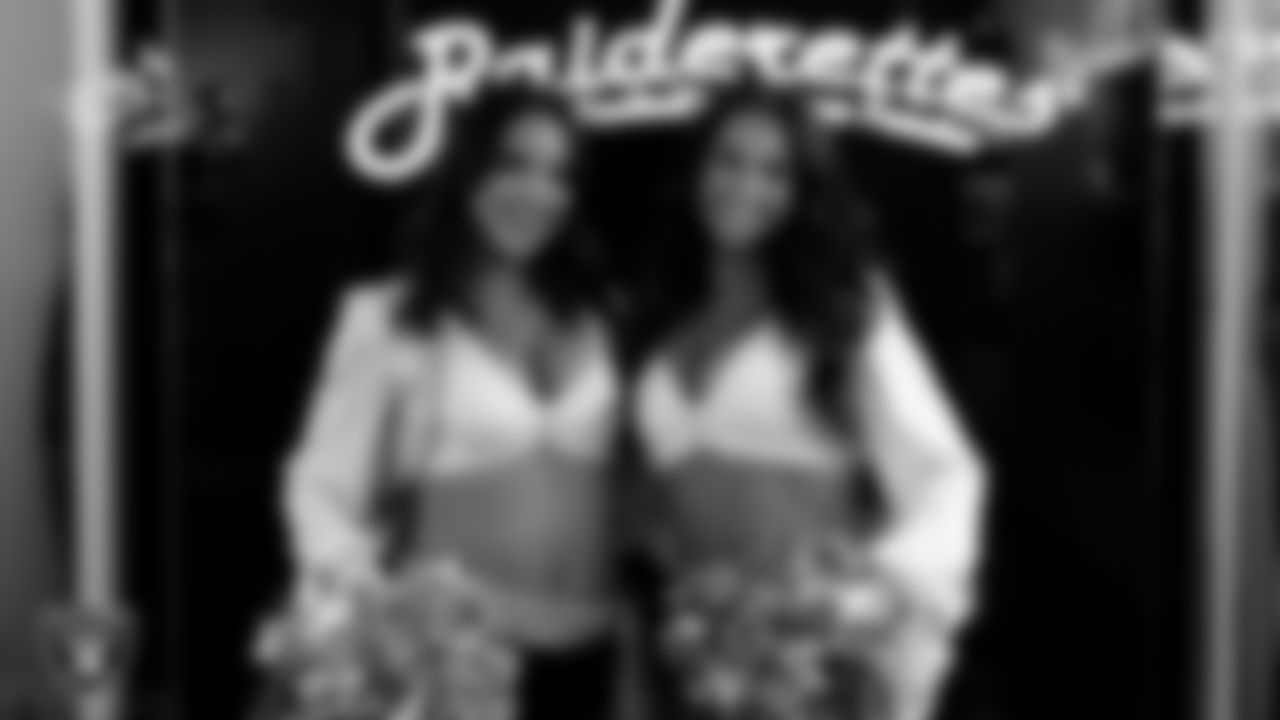 Raiderettes Reagan and Raegen in the locker room before the regular season home game against the Cleveland Browns at Allegiant Stadium.