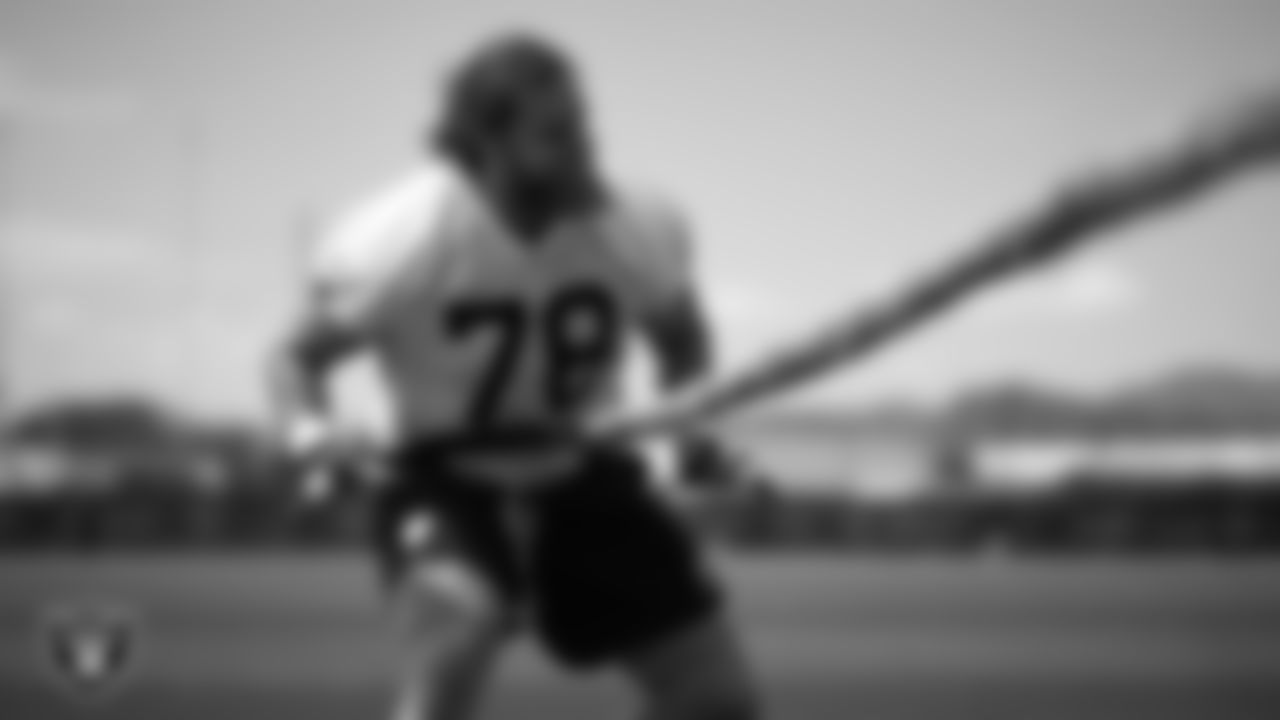 Las Vegas Raiders tackle Dalton Wagner (78) at an Organized Team Activity (OTA) at Intermountain Health Performance Center.