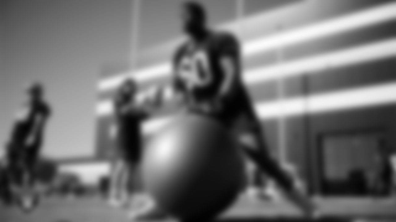 Las Vegas Raiders tackle Charles Grant (60) during practice at Intermountain Health Performance Center.
