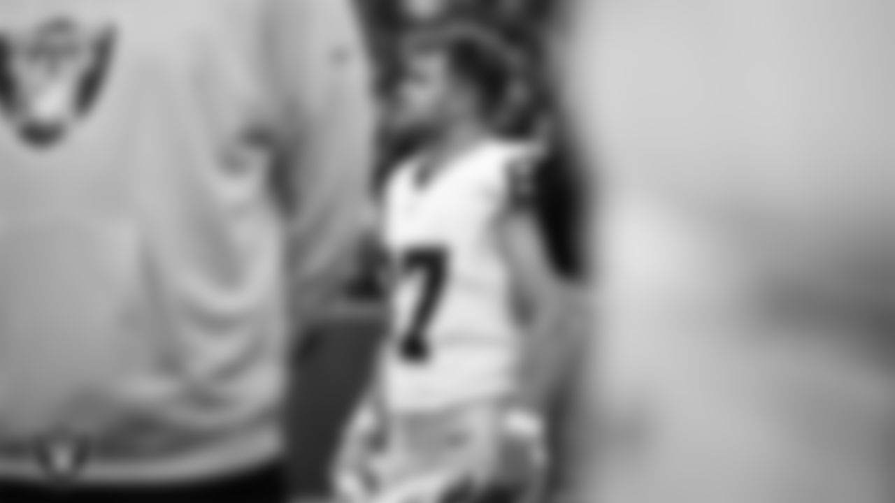 Las Vegas Raiders tight end Michael Mayer (87) during the national anthem before the regular season away game against the Houston Texans at NRG Stadium.