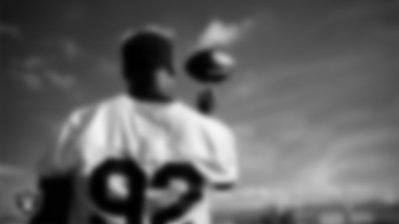 Las Vegas Raiders defensive tackle JJ Pegues (92) during practice at Intermountain Health Performance Center.