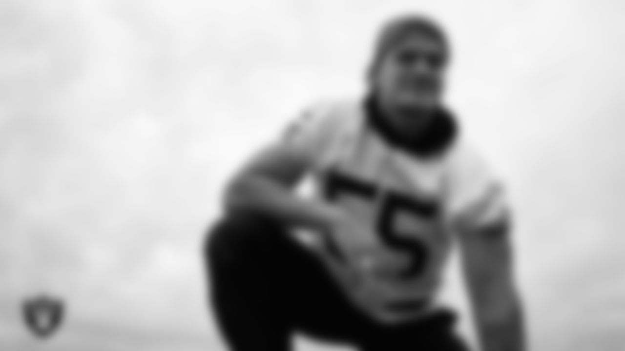 Las Vegas Raiders linebacker Cody Lindenberg (55) during practice at Intermountain Health Performance Center.