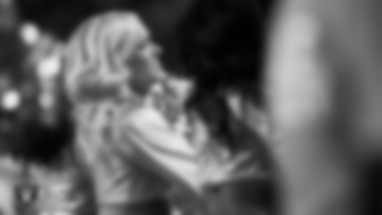 Raiderette Kennedy on the sidelines during the regular season home game against the Cleveland Browns at Allegiant Stadium.