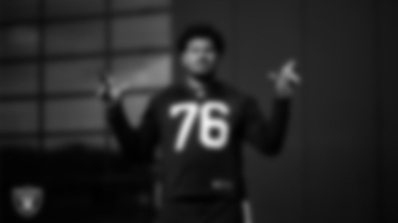 Las Vegas Raiders guard Caleb Rogers (76) during practice at Intermountain Health Performance Center.