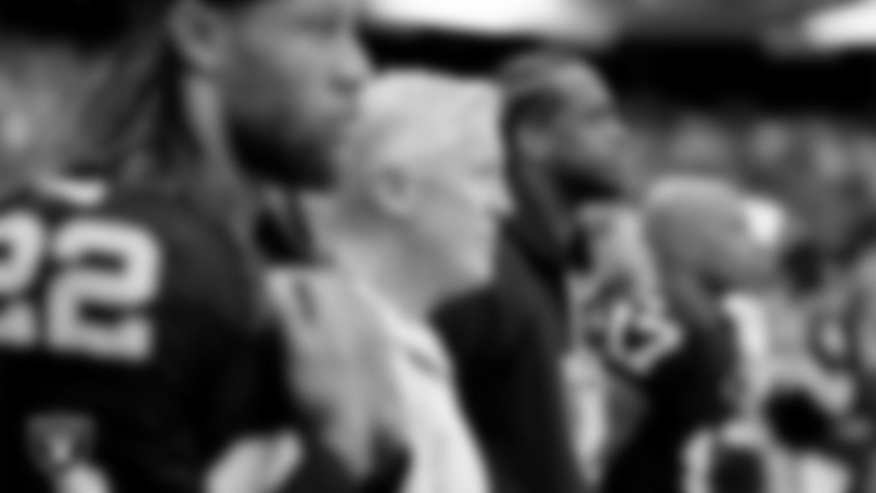 Las Vegas Raiders Head Coach Pete Carroll during the national anthem before the regular season home game against the Kansas City Chiefs at Allegiant Stadium.