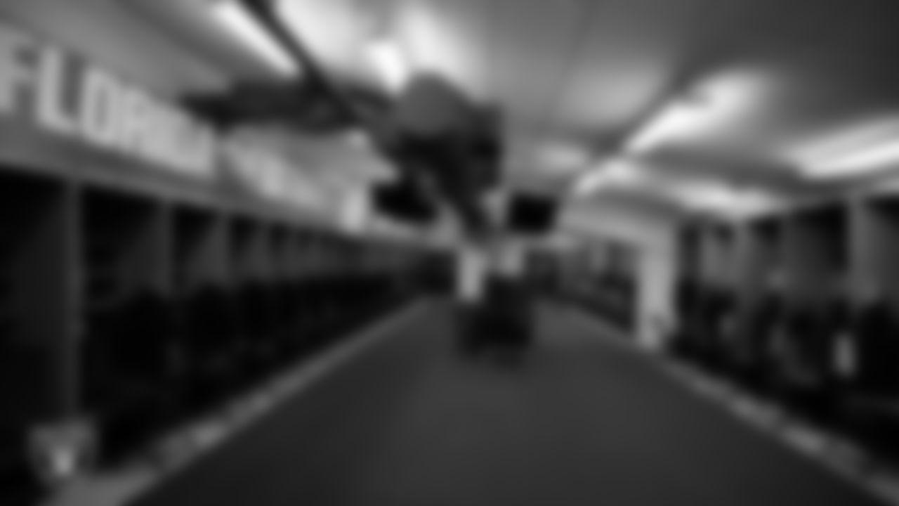 The locker room prior to the Las Vegas Raiders' arrival for their regular season away game against the Tampa Bay Buccaneers at Raymond James Stadium.