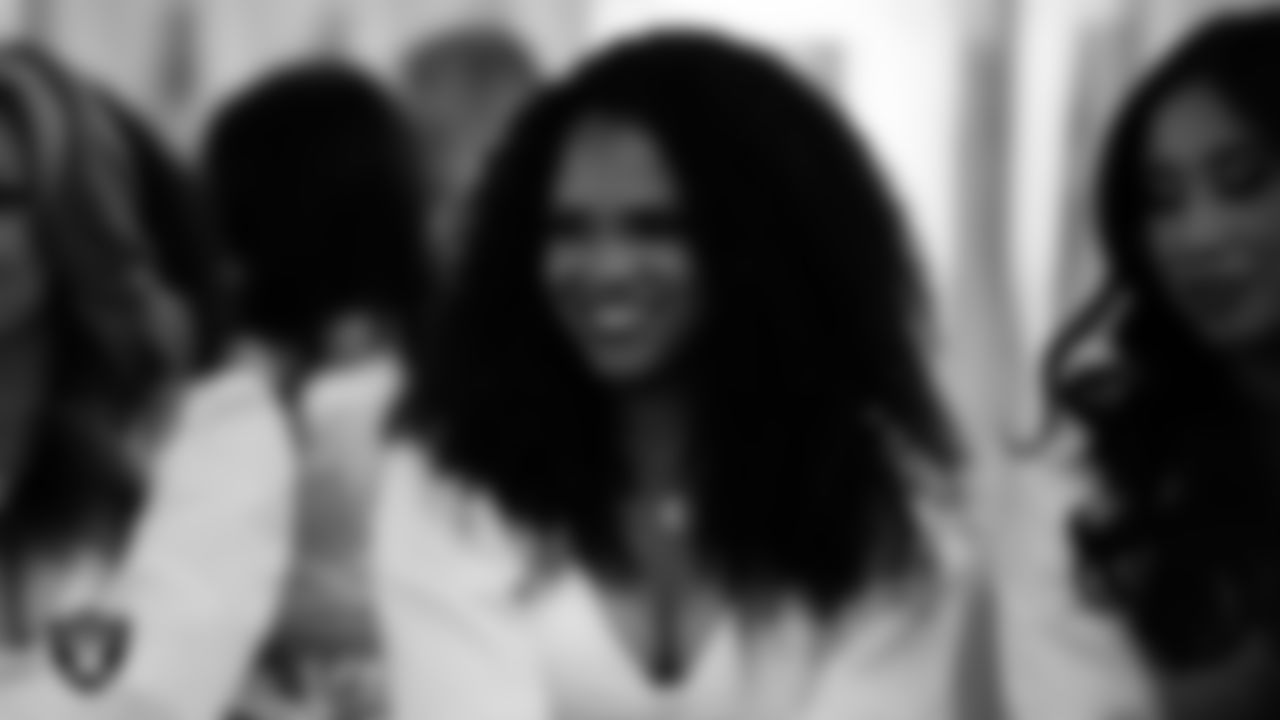 Raiderette Shayla in the locker room before the regular season home game against the Los Angeles Chargers at Allegiant Stadium.