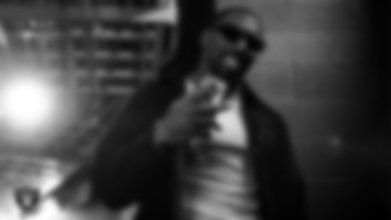 Las Vegas Raiders defensive tackle Thomas Booker IV (99) arrives to the regular season home game against the Dallas Cowboys at Allegiant Stadium.