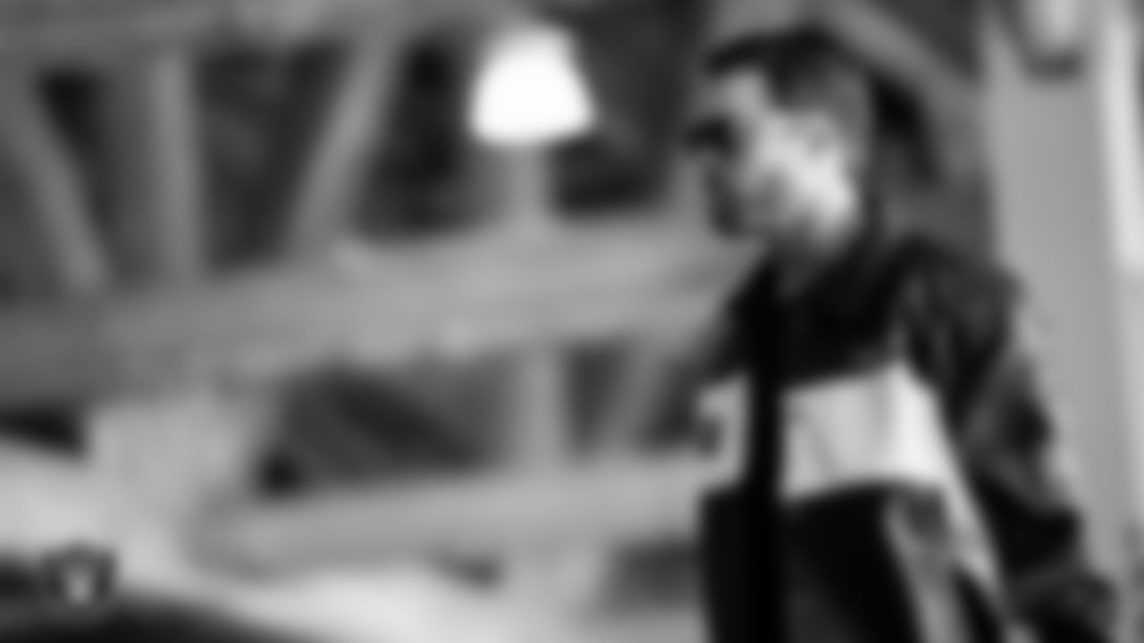 Las Vegas Raiders wide receiver Alex Bachman (81) arrives to the regular season home game against the Cleveland Browns at Allegiant Stadium.