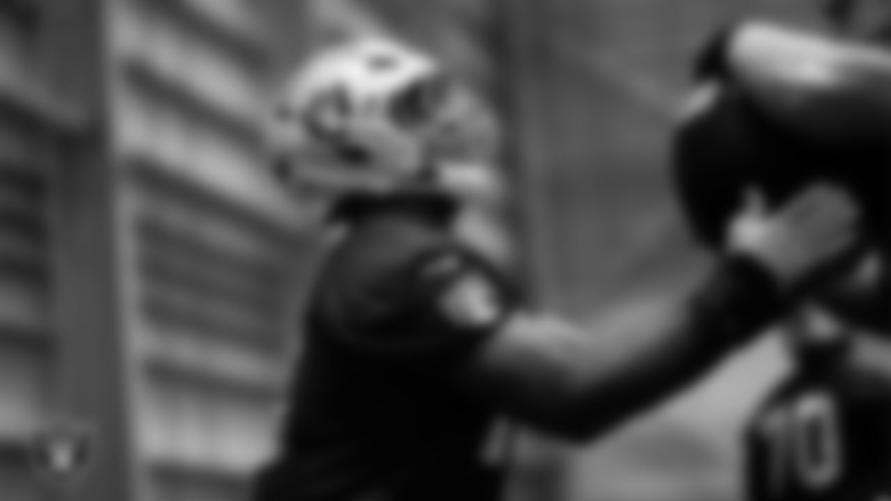 Las Vegas Raiders tackle DJ Glaze (71) during practice at Intermountain Health Performance Center.