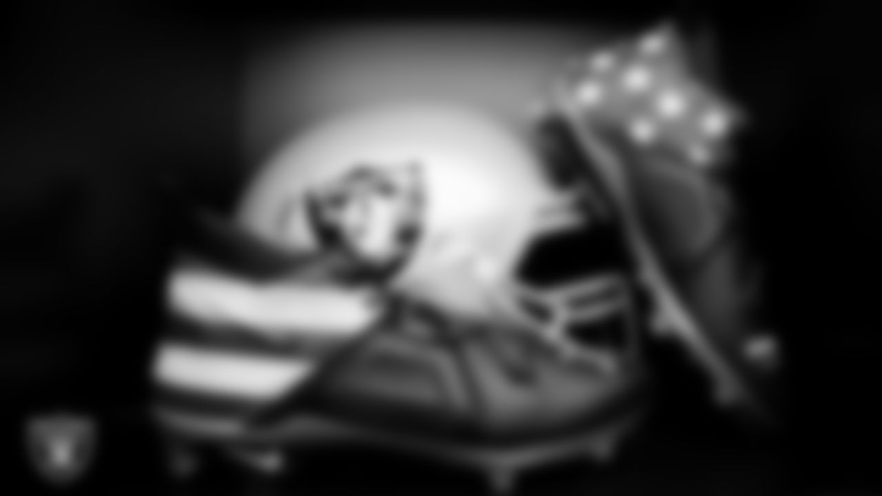 Cleats in the locker room prior to the Las Vegas Raiders' arrival for their regular season home game against the Cleveland Browns at Allegiant Stadium.