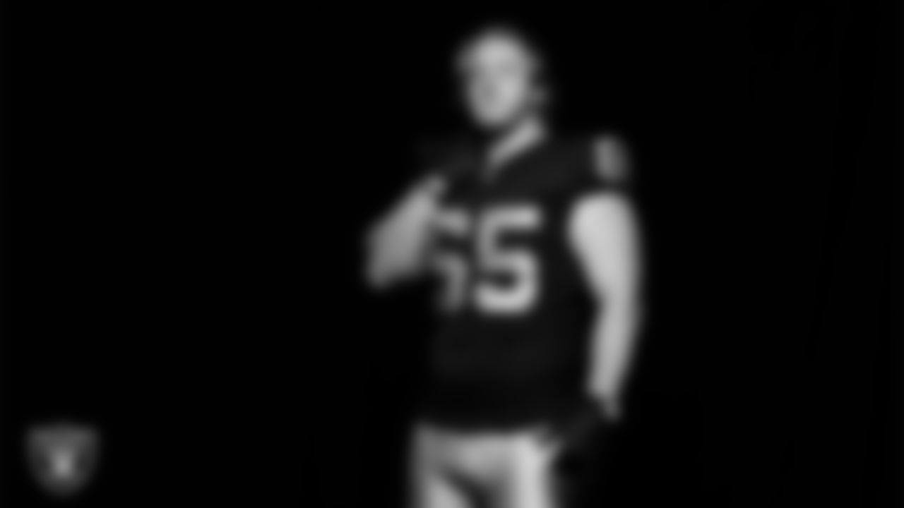 Las Vegas Raiders guard Alex Cappa (65) poses for a photo at the 2025 Raiders Media Day.