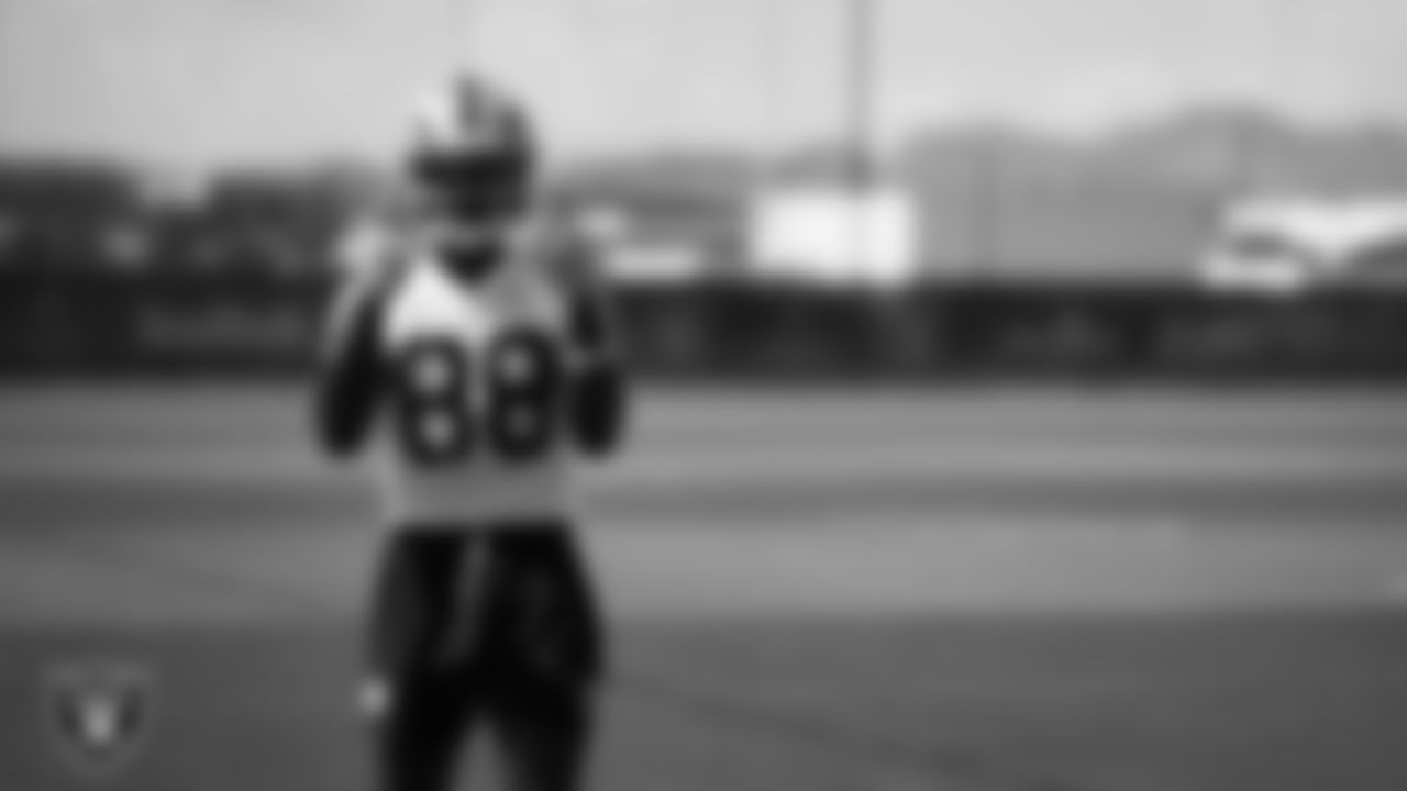 Las Vegas Raiders tight end Justin Shorter (88) at an Organized Team Activity (OTA) at Intermountain Health Performance Center.