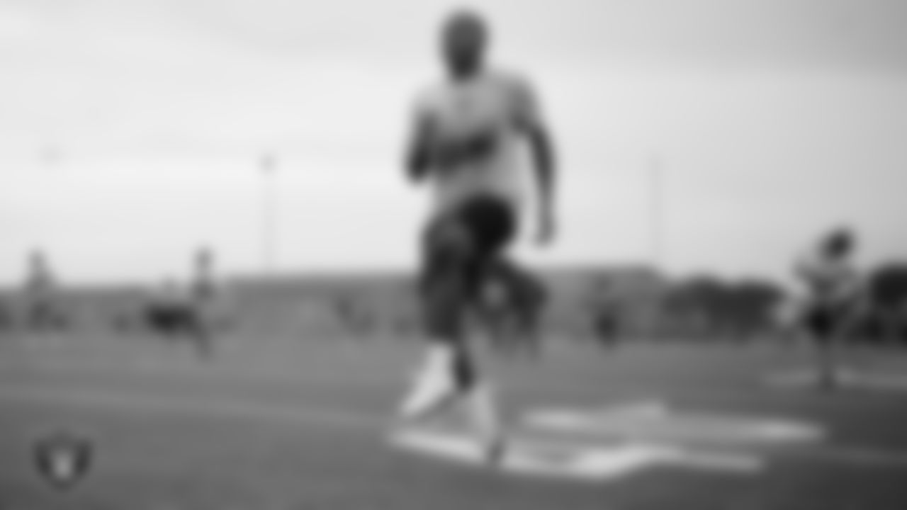 An athlete goes through a drill during the Las Vegas Raiders Prospect Camp at Rancho High School.