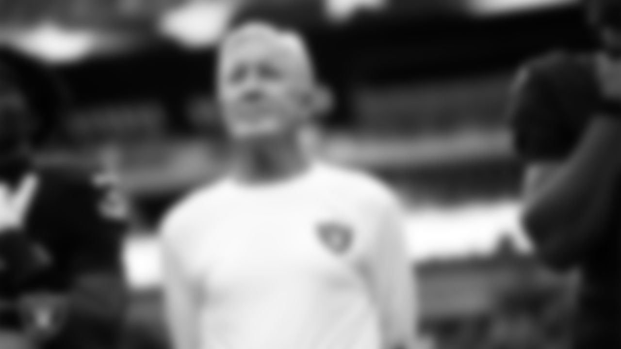 Las Vegas Raiders Head Coach Pete Carroll during the national anthem before the preseason home game against the San Francisco 49ers at Allegiant Stadium.