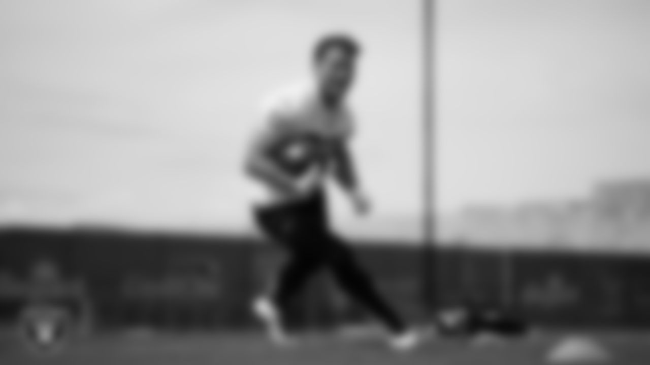 Las Vegas Raiders running back Dylan Laube (23) at a workout during phase two of the offseason program at Intermountain Health Performance Center.