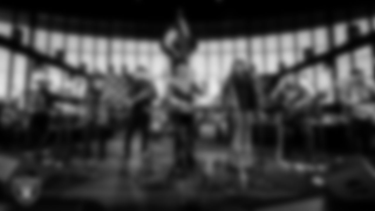 The Family Stone Band performs during halftime at the Las Vegas Raiders' regular season home game against the New York Giants at Allegiant Stadium.