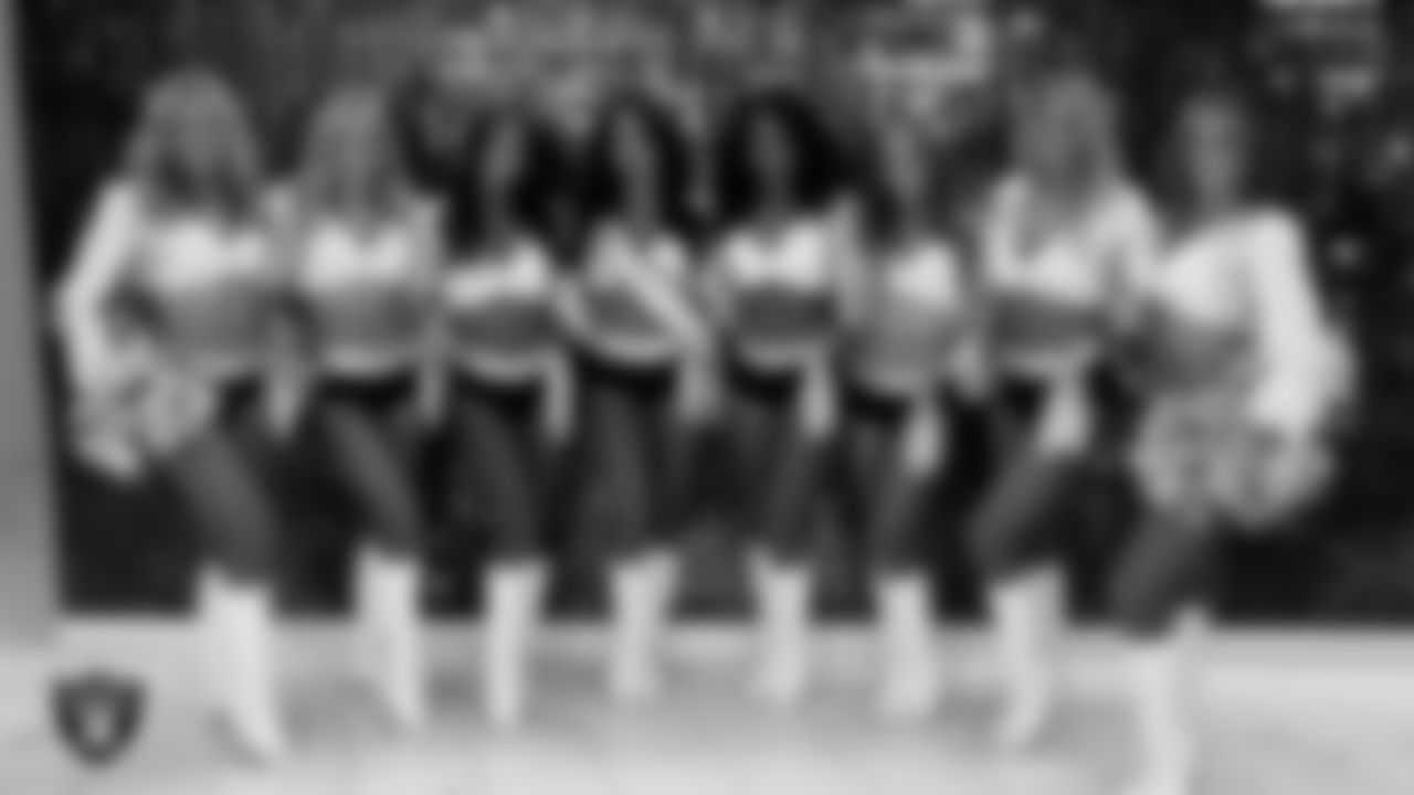 Line 4 of the Raiderettes in the locker room before the regular season home game against the Chicago Bears at Allegiant Stadium.