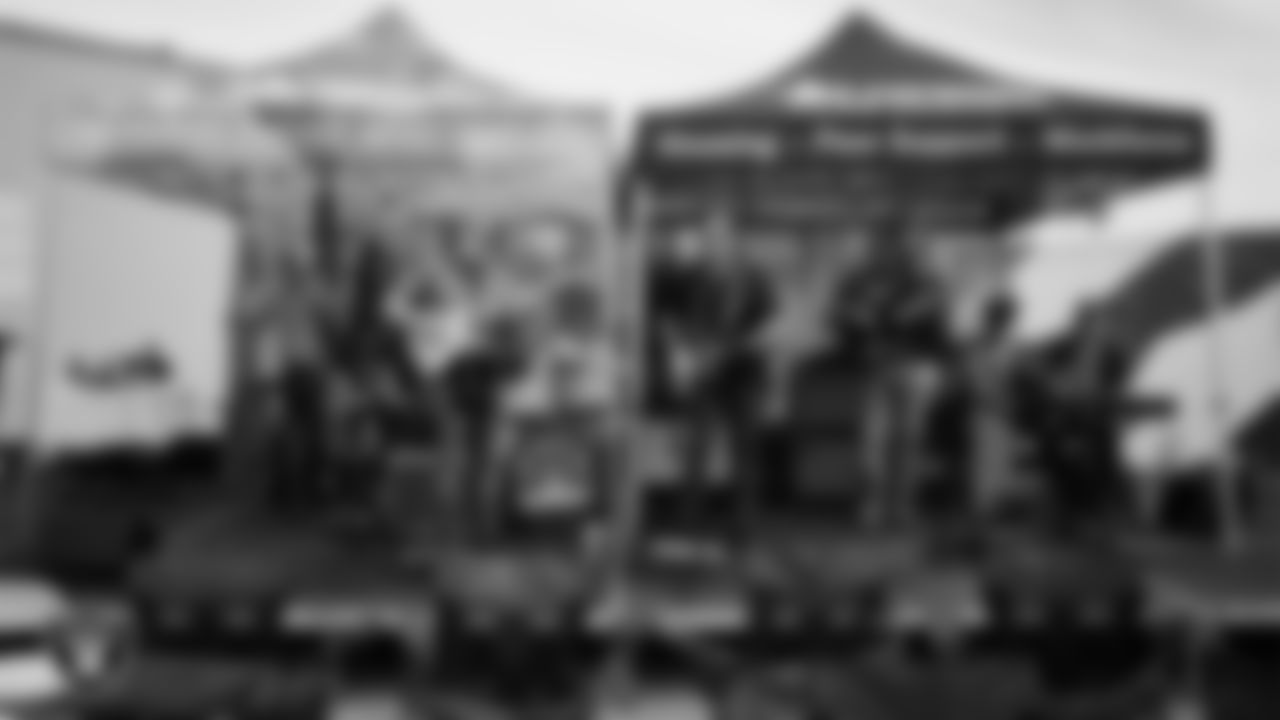 A band performs during the Veterans Tailgate in Downtown Las Vegas.