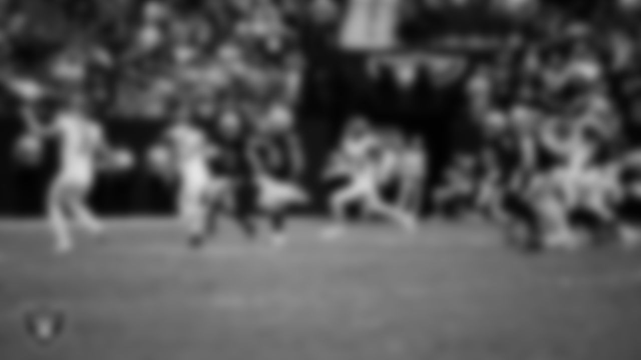 Las Vegas Raiders wide receiver Alex Bachman (81) returns a punt during the regular season home game against the Tennessee Titans at Allegiant Stadium.