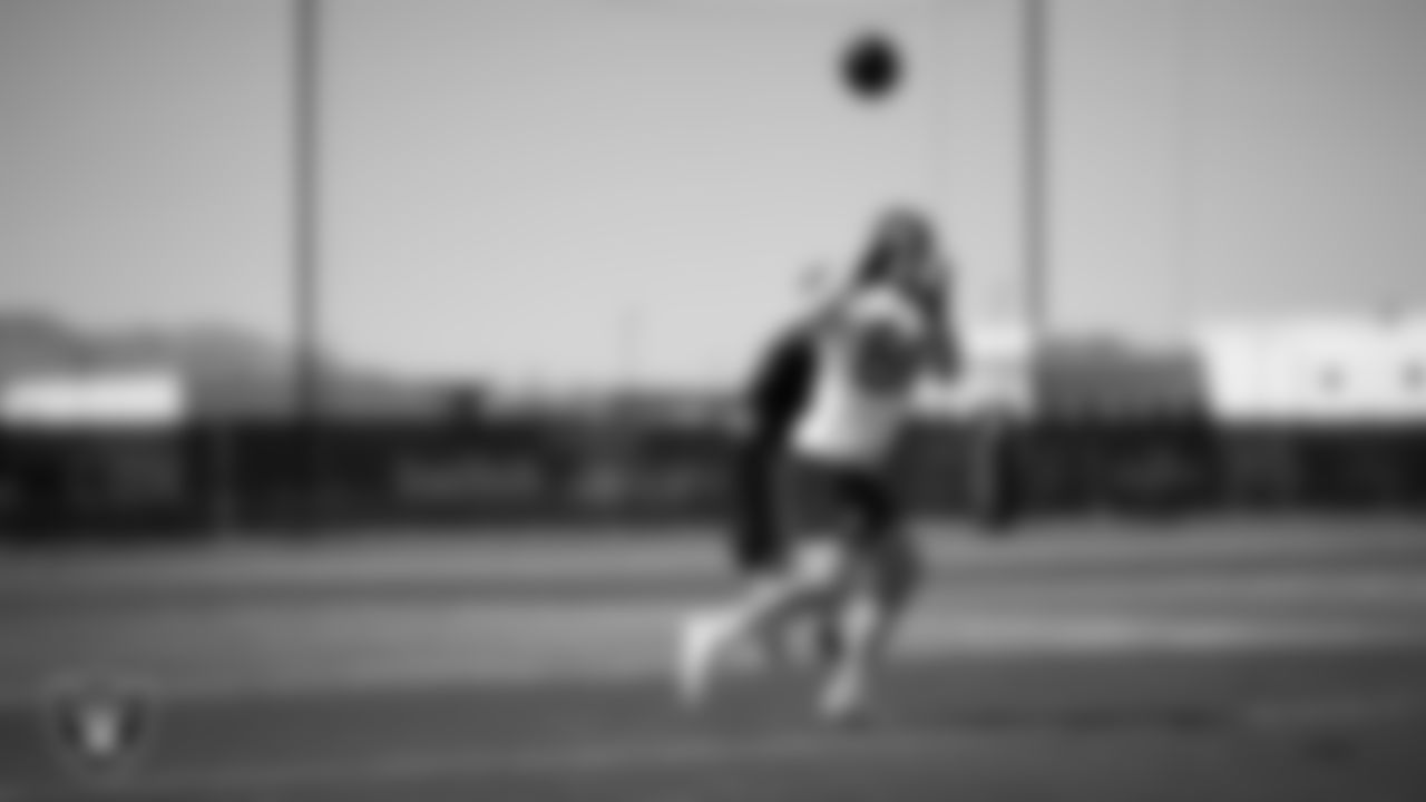 Las Vegas Raiders tight end Pat Conroy (86) at a workout during phase two of the offseason program at Intermountain Health Performance Center.