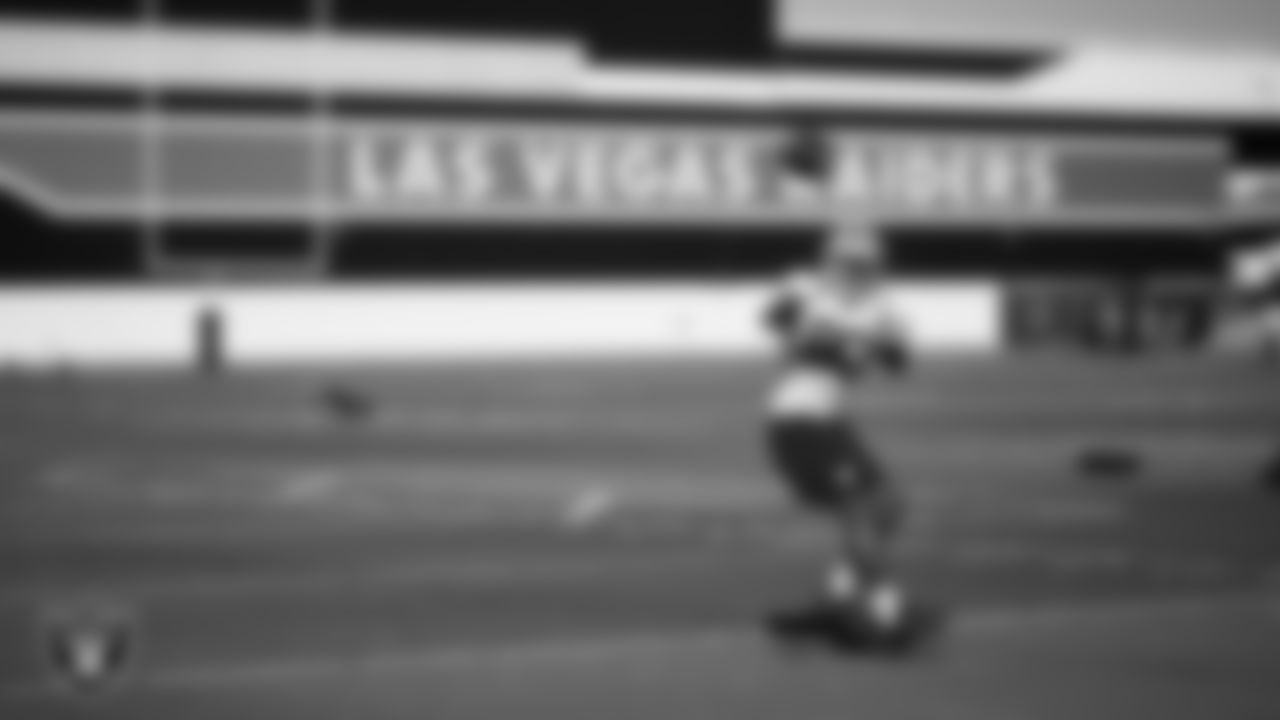 Las Vegas Raiders tight end Ian Thomas (80) during practice at Intermountain Health Performance Center.