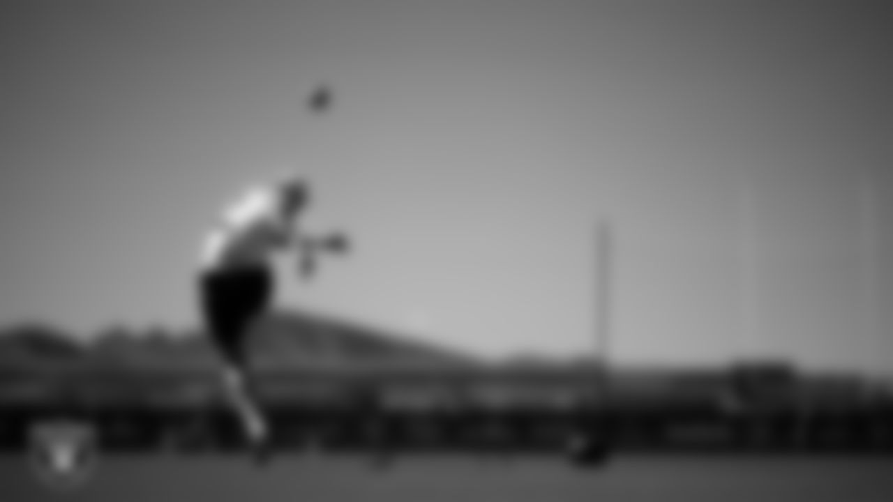 Las Vegas Raiders kicker Daniel Carlson (2) at a workout during phase two of the offseason program at Intermountain Health Performance Center.