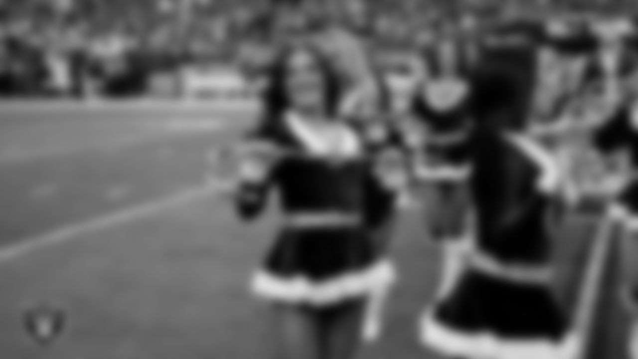 Raiderette Amanda after performing on the field before the regular season home game against the New York Giants at Allegiant Stadium.