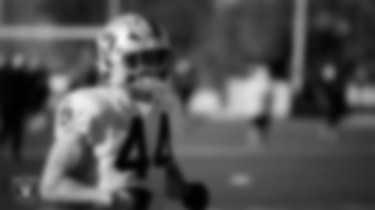 Las Vegas Raiders linebacker Tommy Eichenberg (44) during practice at Intermountain Health Performance Center.