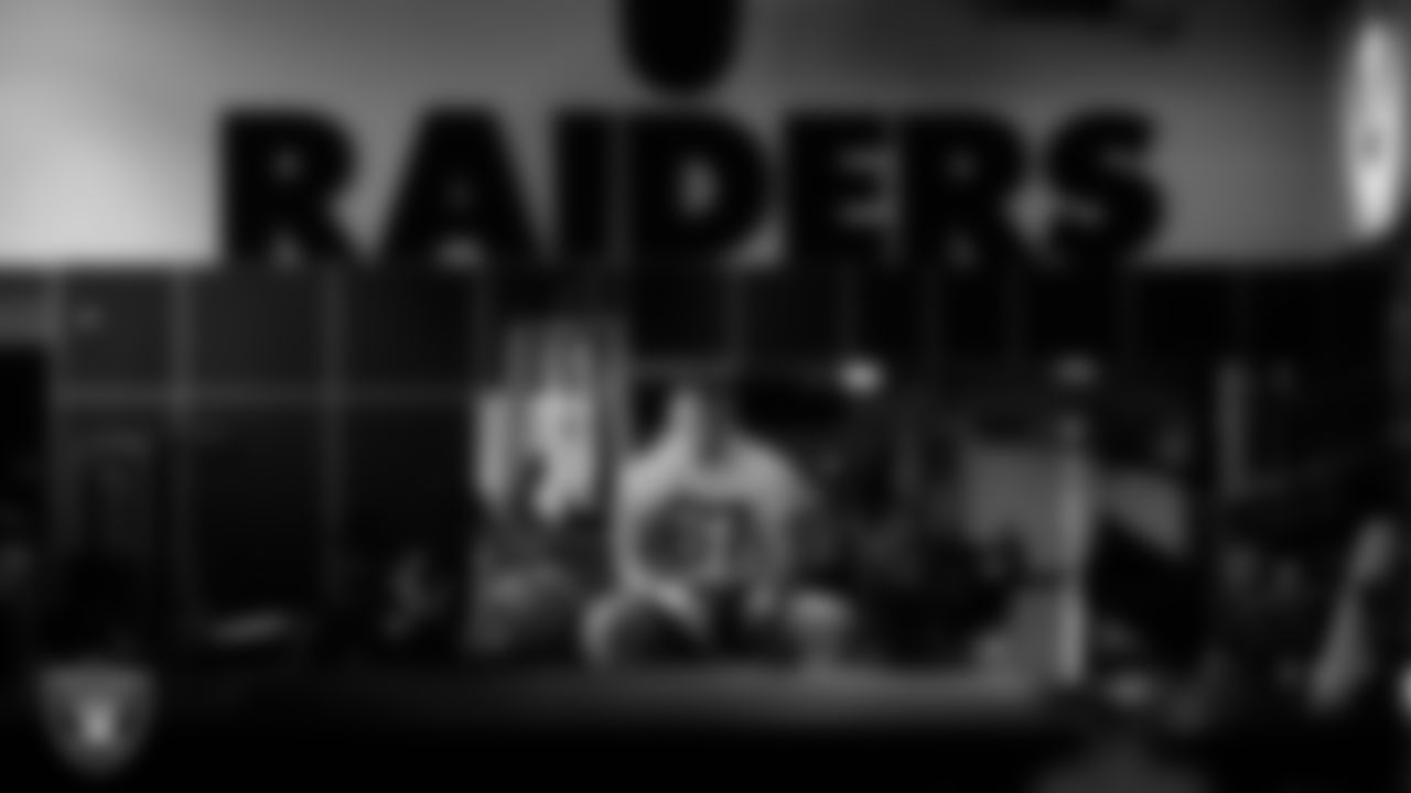 Las Vegas Raiders center Will Putnam (67) in the weight room during practice at Intermountain Health Performance Center.