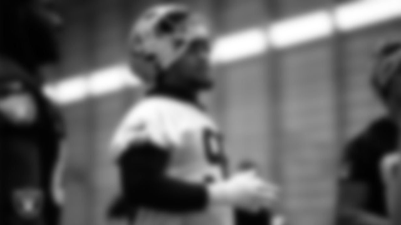 Las Vegas Raiders defensive tackle Jonah Laulu (96) during practice at Intermountain Health Performance Center.