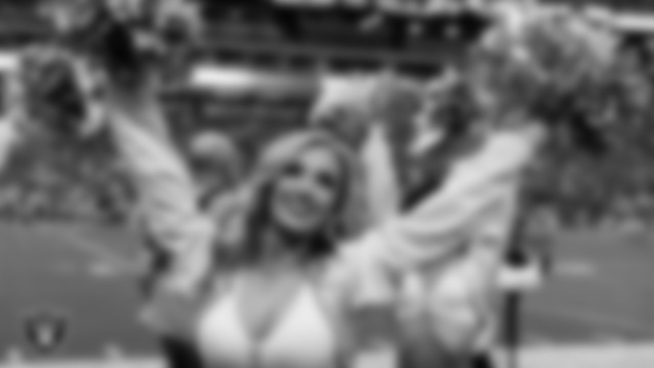Raiderette Taylor on the sidelines during the regular season home game against the Denver Broncos at Allegiant Stadium.