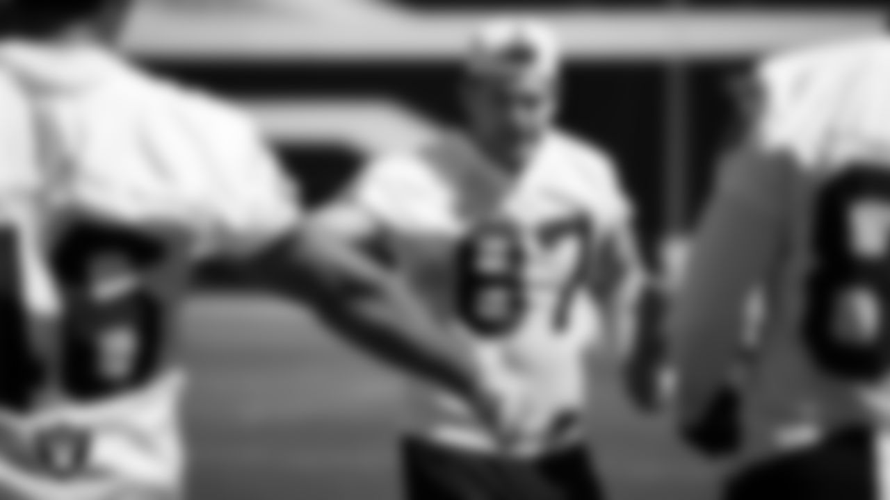 Las Vegas Raiders tight end Michael Mayer (87) at a workout during phase two of the offseason program at Intermountain Health Performance Center.