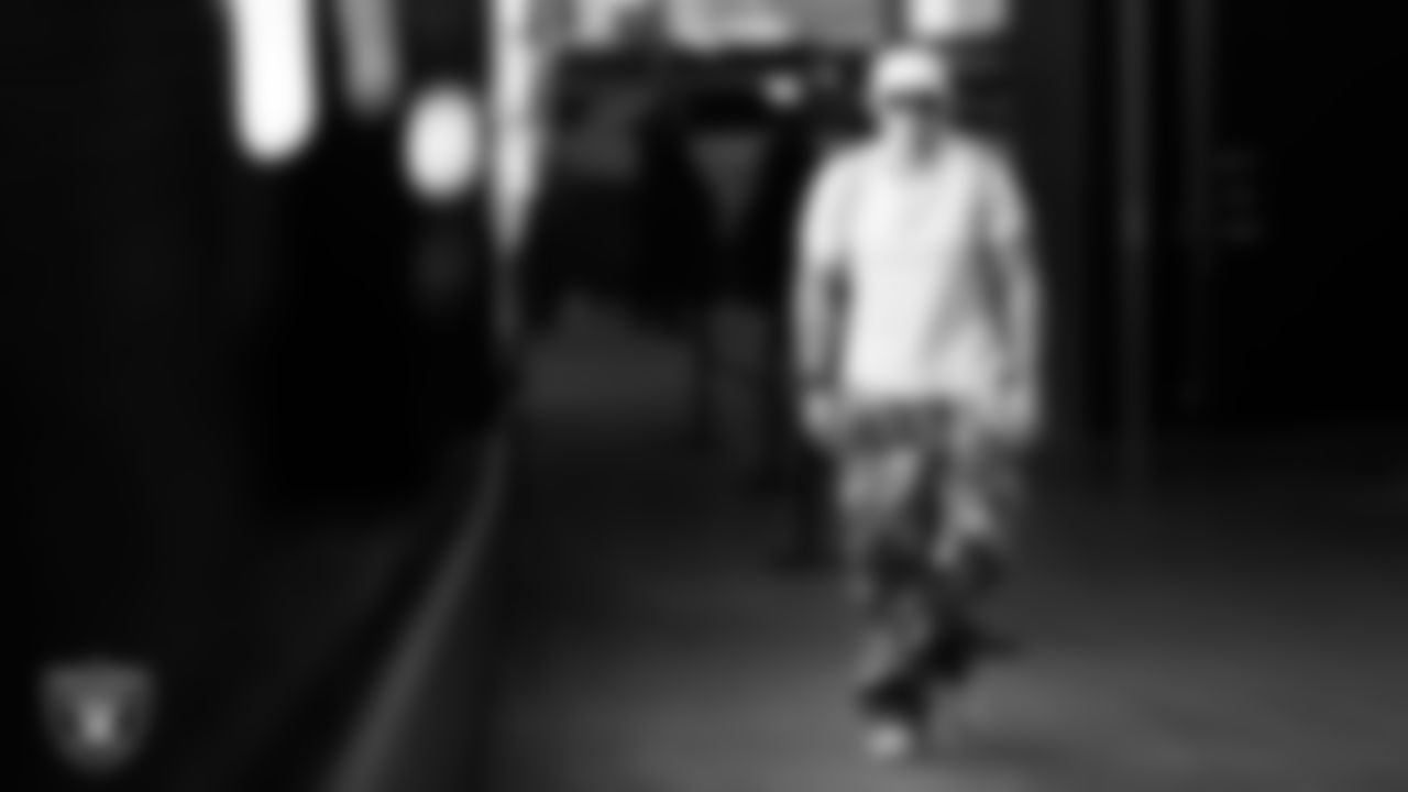 Las Vegas Raiders wide receiver Jack Bech (18) arrives to the regular season home game against the Denver Broncos at Allegiant Stadium.